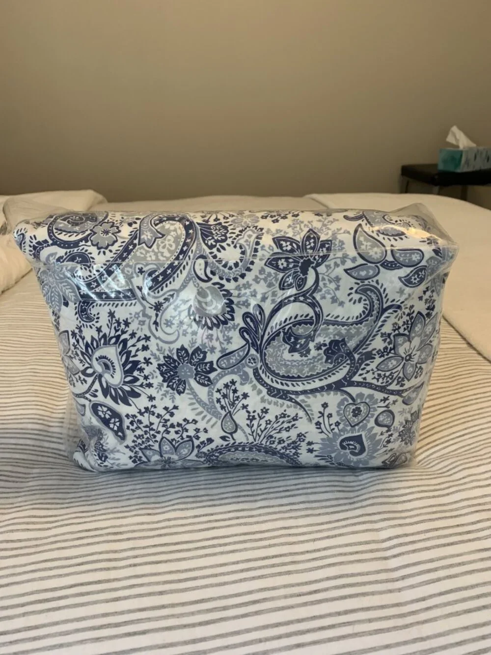IKEA King Duvet Cover and Sham Set White with Blue Paisley
